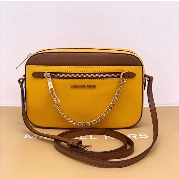 Michael Kors Yellow and Brown Crossbody Bag